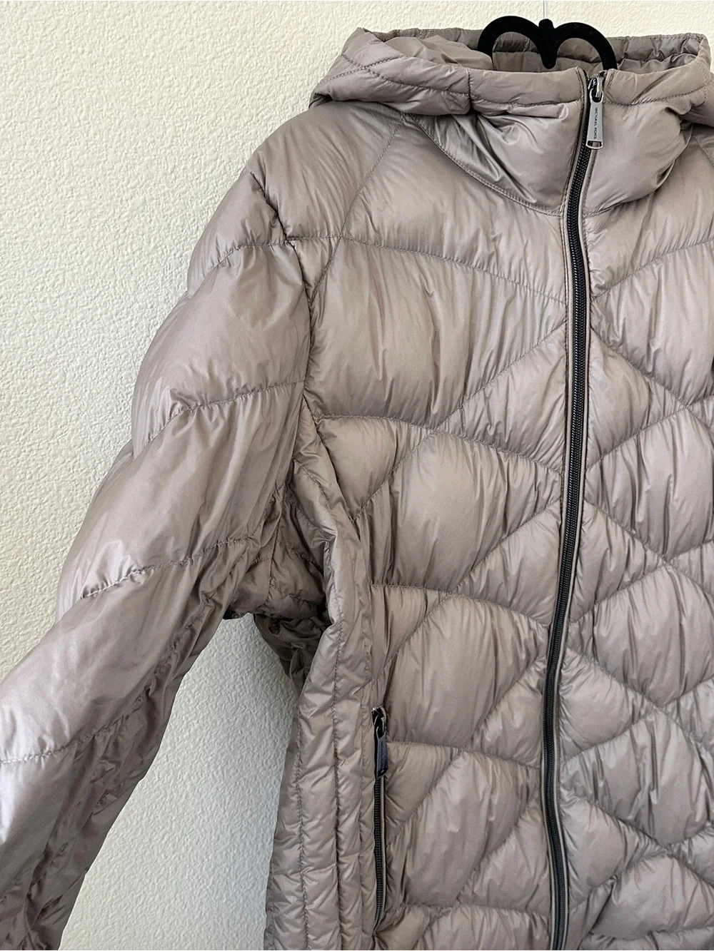 Michael Kors Taupe Quilted Hooded Packable Down Fill Puffer Jacket Size XL